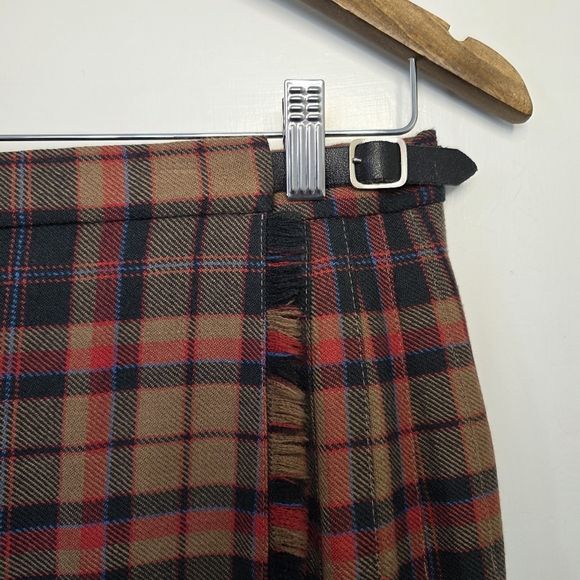 Vintage Scottish Clanwear Pure New Wool Pleated Tartan Skirt – Size 14 – Brown - Picture 2 of 6